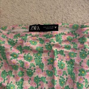 Zara Pink and Green Floral Blouse